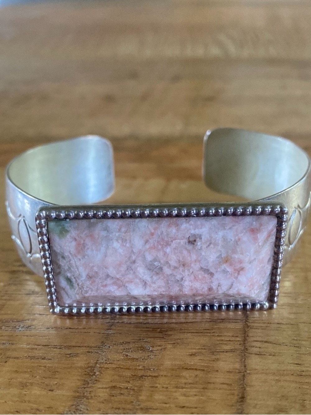 Jay King DTR Sterling Silver Pink Rhodochrosite Beaded Edge Cuff Bracelet